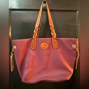 Dooney and Bourke Leather-Trim Burgundy  Tote Bag